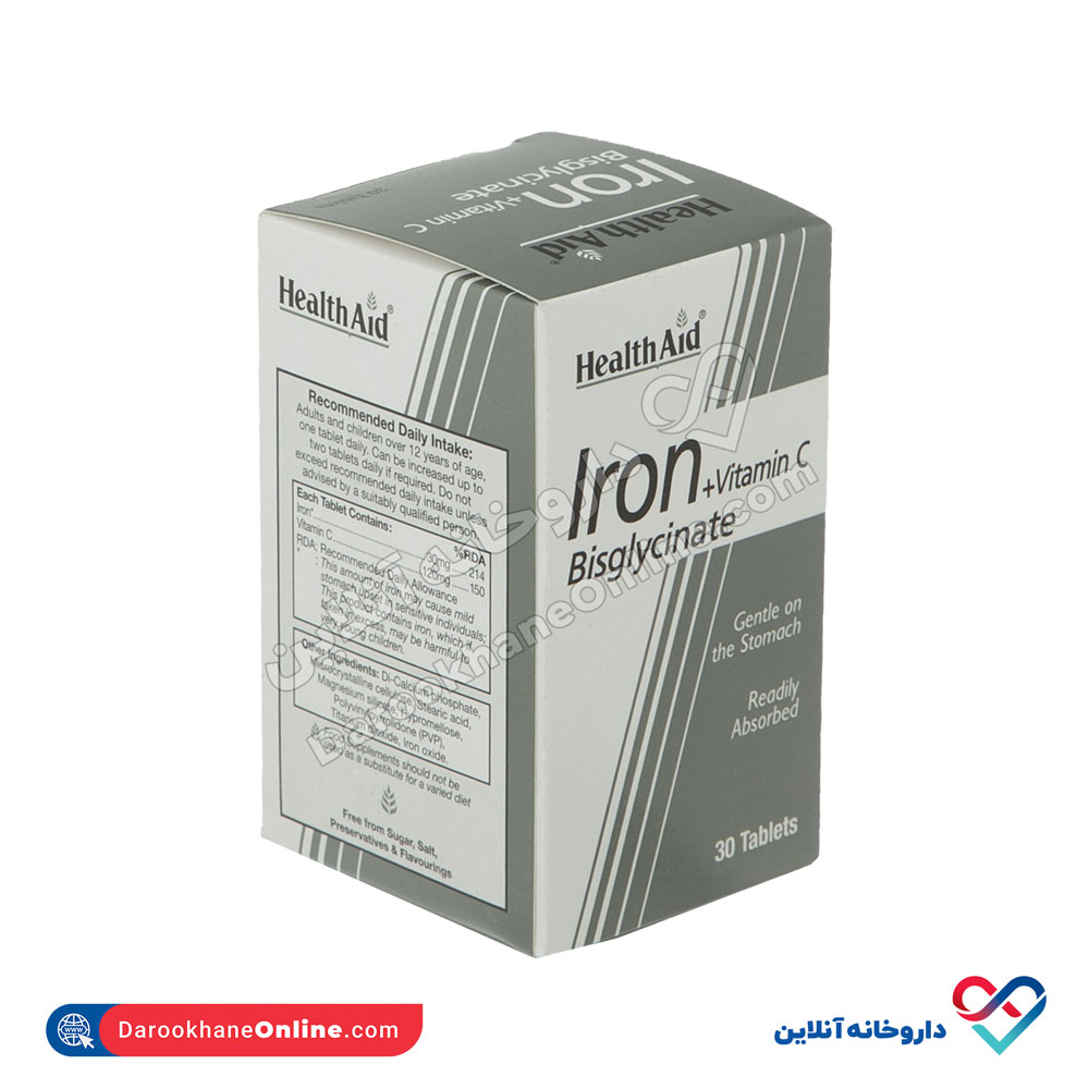 healthaid-iron-2.jpg قرص آهن بیس گلیسینات و ویتامین سی هلث اید 30 عددی - Image 1